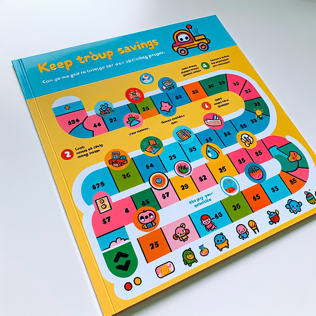 kids savings chart with stickers and milestones