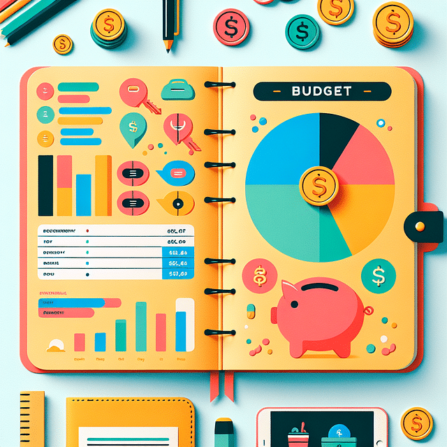a colorful budget journal with illustrations and charts