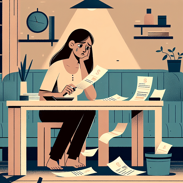 dramatic scene of a character facing financial challenges