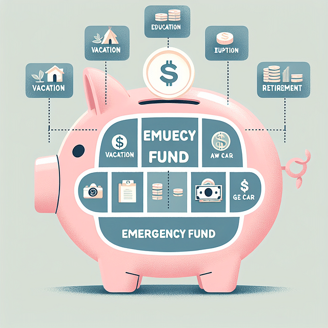 a piggy bank with different savings goal labels