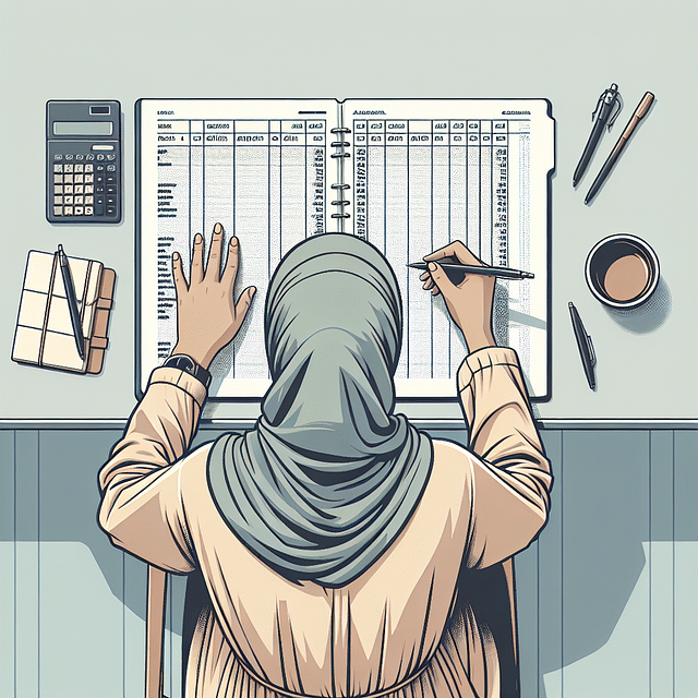 a person writing in a finance ledger with categories