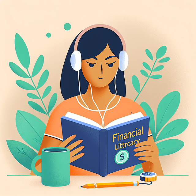 person reading a finance book and listening to a podcast