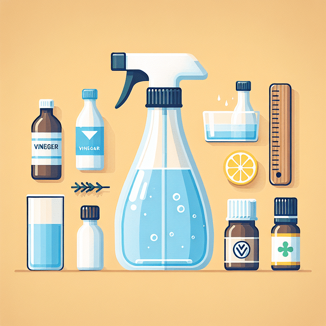 homemade glass cleaner in a spray bottle with ingredients displayed