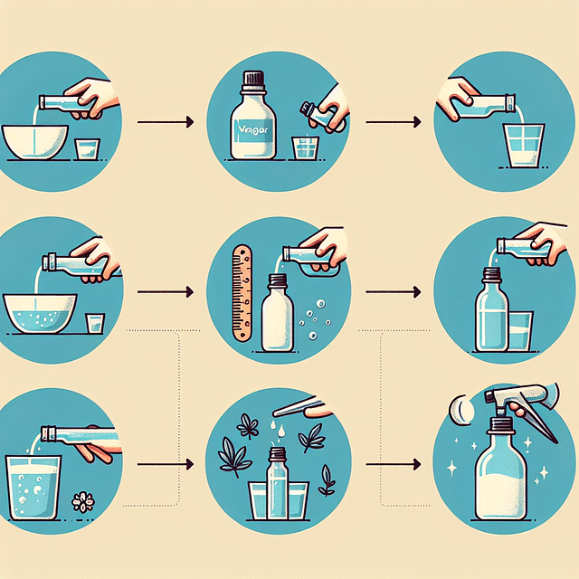 mixing vinegar, water, and essential oils in a glass spray bottle