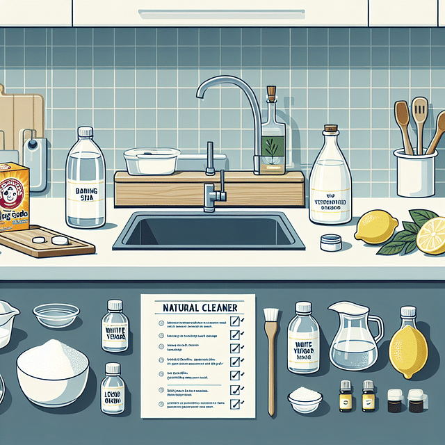 ingredients for homemade natural cleaners on a kitchen counter