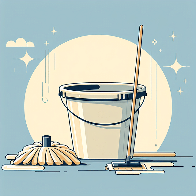 bucket with homemade floor cleaner and a mop