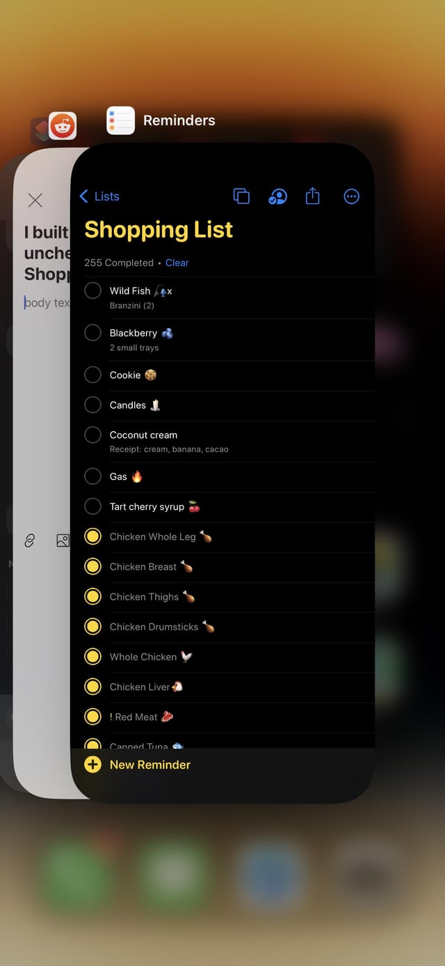 shopping list on mobile