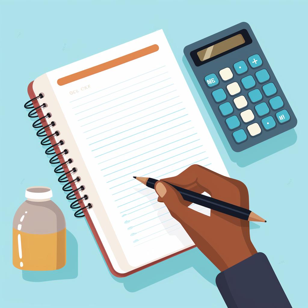 A person jotting down daily expenses in a budgeting journal